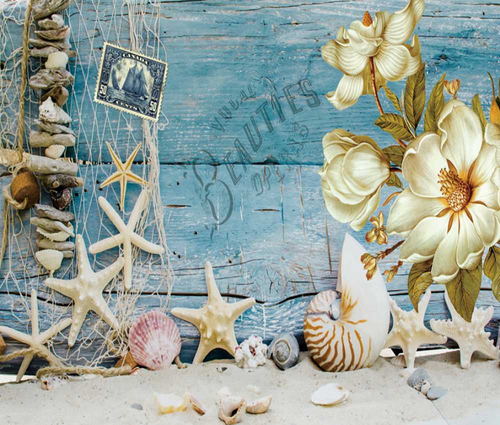 Sea Beach Environments With Wooden Texture Flowers